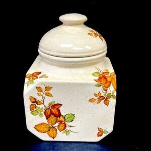 Vintage SIGNI ceramic lidded canister with leaf design Red Deer Canada